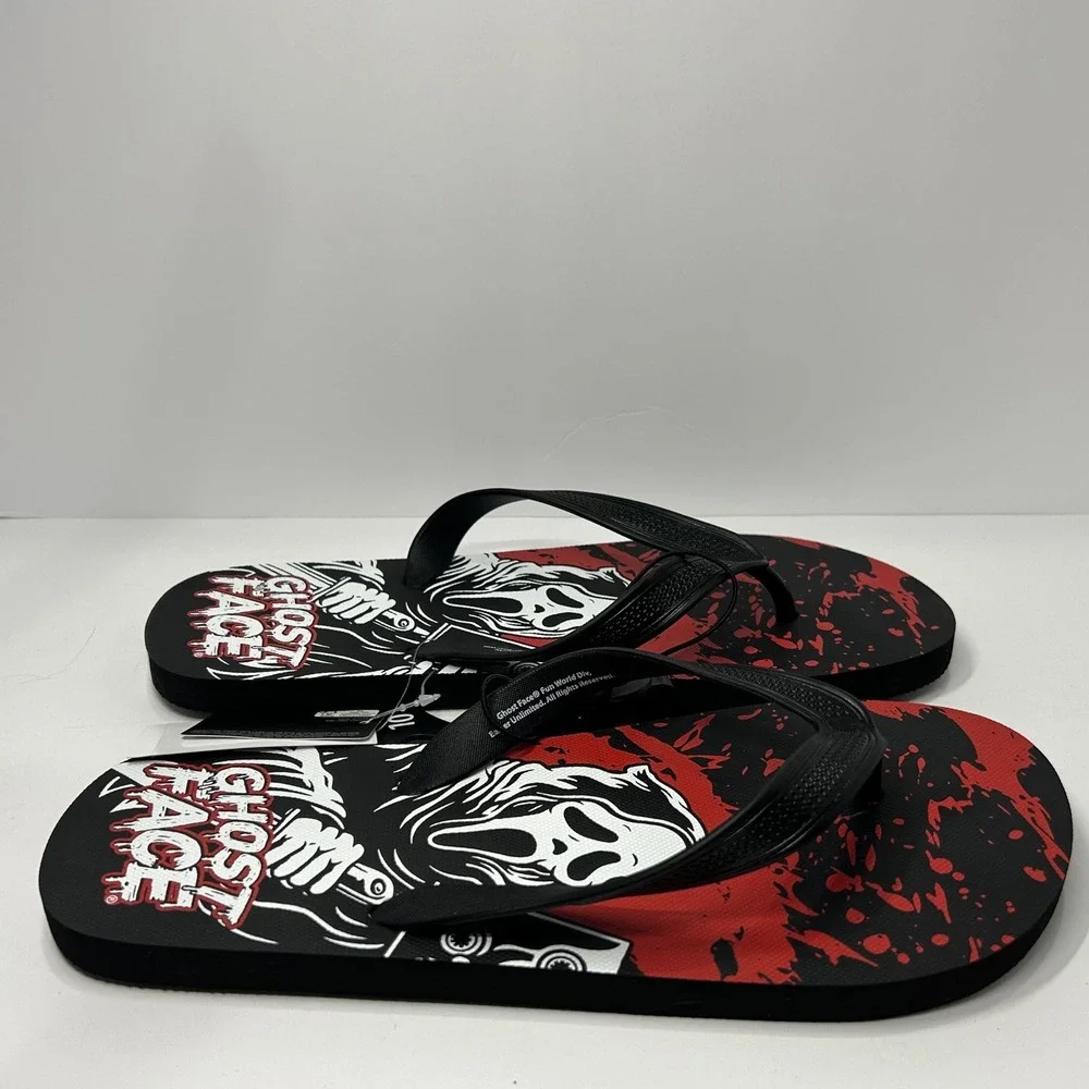 Ghost Face Scream Horror Movie Flip Flops Mens Size 9/10 Black Red New